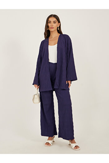 Styli Textured Wide Leg Pants with Elastic Waistband