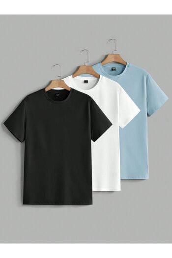 woonkey UNISEX ΜΑΥΡΟ ΛΕΥΚΟ ΜΠΛΕ ΣΕΤ 3 ΜΟΝΟ ΜΠΛΟΥΖΑ ΧΩΡΙΣ ΕΚΤΥΠΩΣΗ OVERSIZE