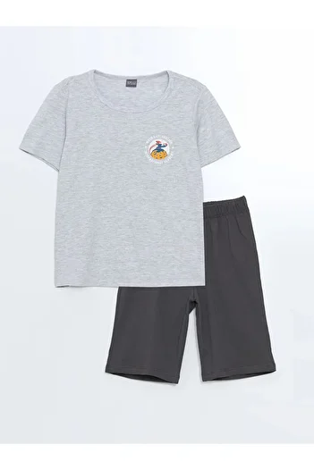 LC Waikiki Lcw Eco Gray Bicycle Collar Boys T-Shirt and Shorts
