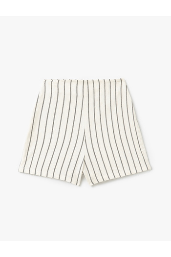 Koton Linen Blended Striped Shorts Skirt with Binding Detail