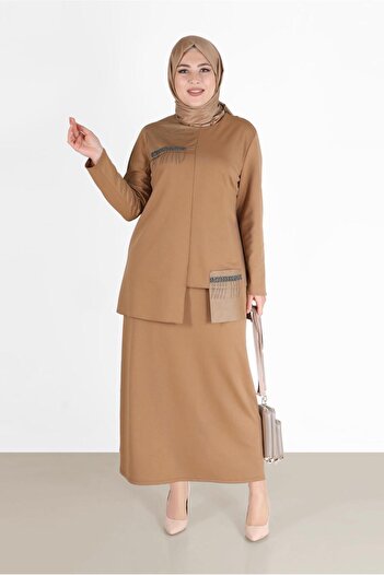 Alvina 2019 Double Skirt Set with Pockets and Stone Detail