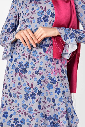 Alvina ASİMETRİK KESİM ÇİÇEK DESENLİ ELBİSE 4965