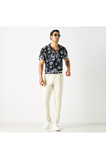 FAV All-Over Floral Print Shirt with Camp Collar and Short Sleeves