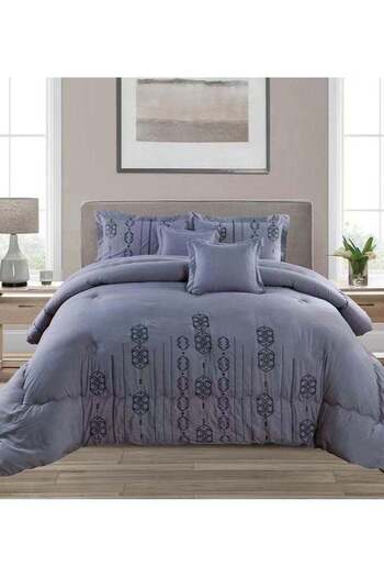 Comfy 6 PC EMBROIDERY SOFT KINGSIZE COMFORTER SET LIGHT GREY
