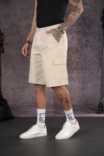 king brich High Waist Cargo Pocket Men's Denim Capri Shorts