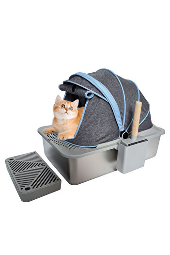 KidLe Stainless Steel Cat Litter Box Anti-Splash Cloth Cover