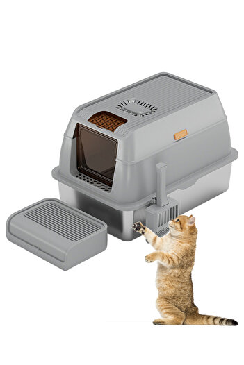 KidLe Stainless Steel Cat Litter Box Easy to Clean Anti-Splash Anti-Leakage Sand Splash-Proof