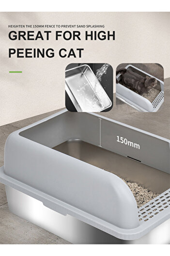 KidLe Large Stainless Steel Cat Litter Box Cat Litter Tray Enclosed Cat Litter Box Pet Litter Box