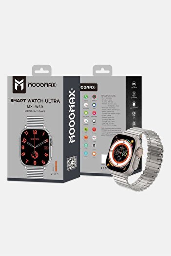 MOOGMAX MX-W69 Stainless Steel Smart Watch, Silver