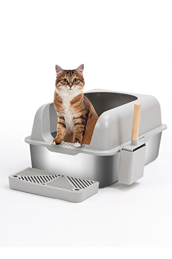 KidLe Large Stainless Steel Cat Litter Box Cat Litter Tray Enclosed Cat Litter Box Pet Litter Box