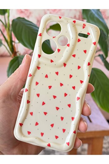 Fibaks حافظة لهاتف Xiaomi Redmi Note 13 Pro Plus مع حماية للكاميرا وحافة مموجة وغطاء سيليكون بنمط قلب أحمر