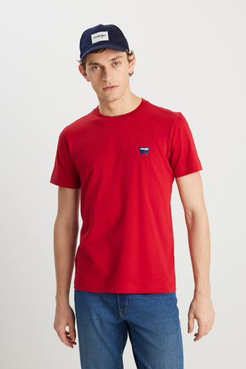 WRANGLER 100% Cotton Regular Fit Regular Cut Crew Neck Minimal Logo Red T-Shirt