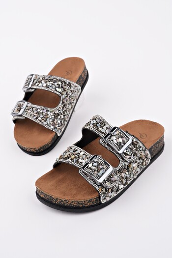 MUGGO Cracow Double Banded Stone Adjustable Belted Daily Women's Slippers