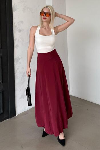 Madmext Burgundy Balloon Skirt Mg2319