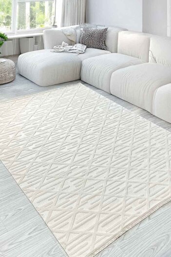 Decomia Home Maria Dokuma Yıkanabilir Bukleli Modern Krem Ekru Salon Halısı Mutfak Halısı Yolluk