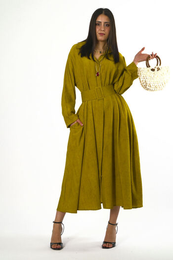 ABBRA Women's Belted Loose Dress with Pockets