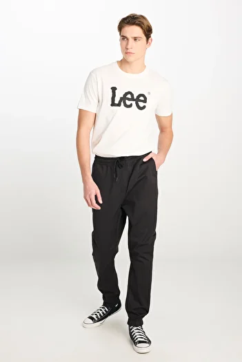 Lee Regular Fit Regular Cut Ribbed Leg Cotton Black Jogger Trousers