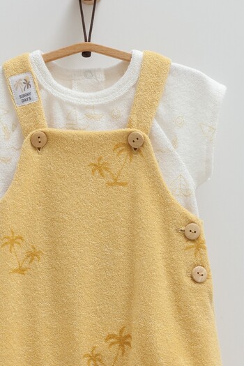 Caramell Baby Boy Towel Fabric Salopet Soft and Comfortable Design 100% Cotton Palm Pattern Button Detailed