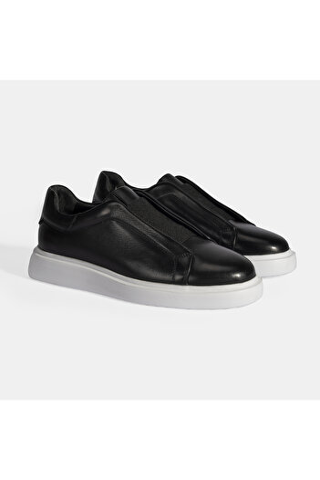 Desa Black Men's Leather Casual Shoes with Rubber Detail