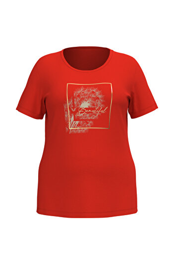 bilcee Women's Red Large Size Printed T-Shirt 4062