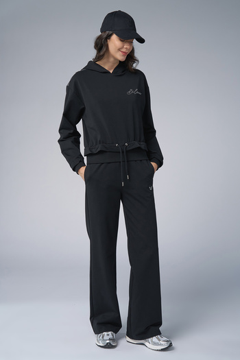bilcee Women's Black Stone Printed Sweatshirt Trousers Set 4043