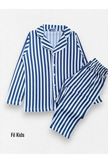 Fil Kids Set de pijamale cu dungi albastre pentru băiat, 100% bumbac