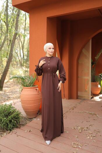 Nissra Πλεκτό φόρεμα Ankanoor Brown Half Placket Twist Anka258066