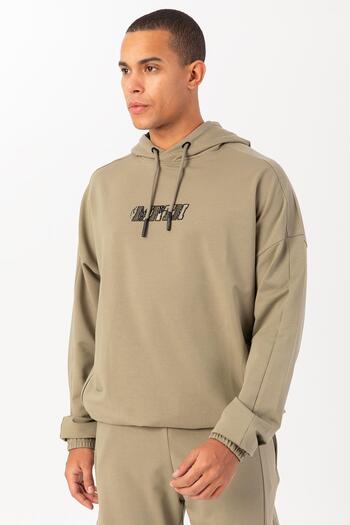 MARATON Oversize Men's Hooded Low Sleeve Light Khaki Sweatshirt 22465