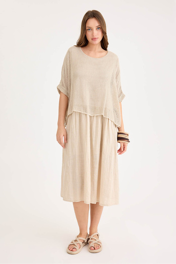 Vitrin Short Sleeve Mesh Linen Dress