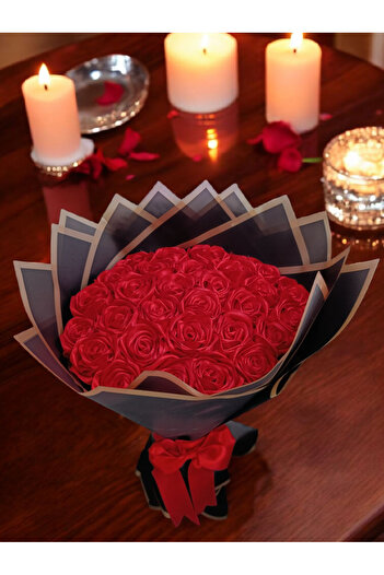 Miel De Secret Decorative Satin Ribbon Non-Fading Special Gift 30 Rose Flower Bouquet