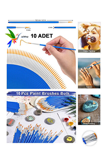 Artshop 10 Adet Yuvarlak Uçlu Resim Fırçası, Akrilik, Yağlı, Guaj, Sulu Boya Için, Yumuşak Doku