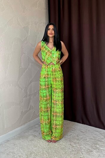 fh fashionhere Green Sequin Vest and Pants Set