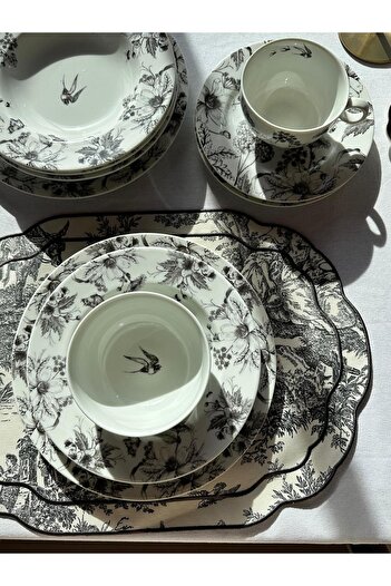ref crea Toile De Jouy Set de 2 farfurii americane antracit-negru