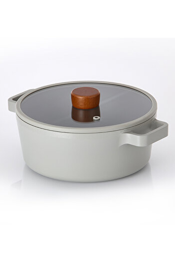 NEOFLAM 26 cm Gray Aluminum Fika Cast Pot - with Glass Lid