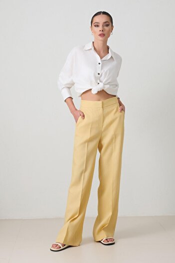 Setre Butter Yellow 100% Linen Pocket Detailed Relaxed Fit Trousers