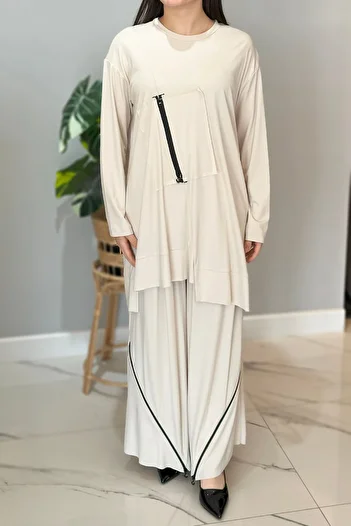 Ceremony Detailed Leg Zippered Trousers Bamboo Suit Latte 5933