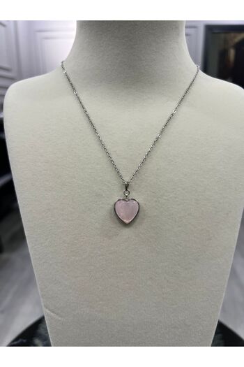 Store Pink Heart Necklace with Steel Chain