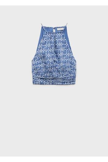 Mango Teen Halter yaka desenli crop bluz