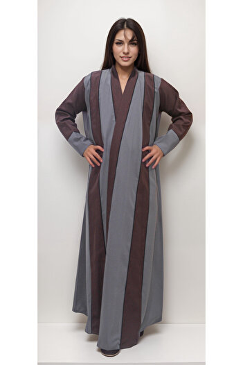 Generic Brown linen abaya with a darker shade of linen fabric