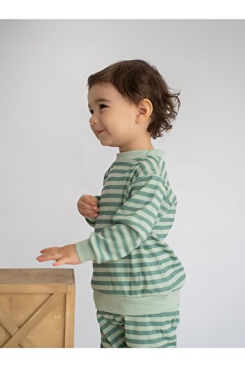 Kirazkids Green Line Patterned Cotton Pajama Set