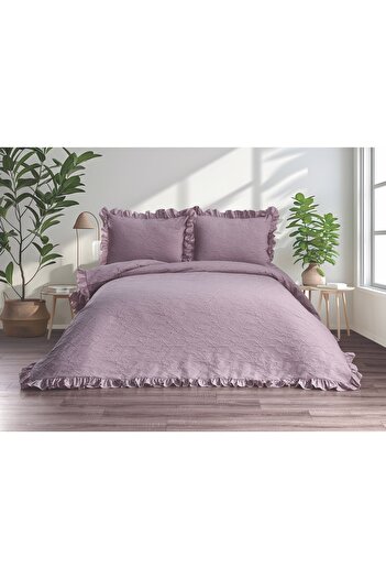 white rabbit home Lady-Powder Pink Double Ruffled 100% Cotton Bedspread Set