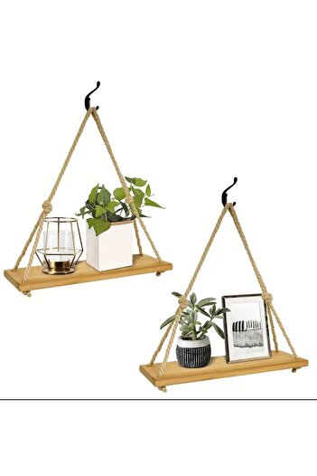 BOSS WOODEN 3 Lü Açık Meşe Halatlı Duvar Rafı ,mutfak Rafı,banyo Rafı,duvar Rafı ,uçan Raf,dekoratif ,rustik