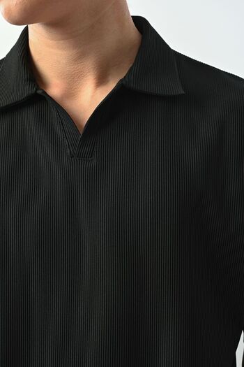 KUN SPORTSWEAR Two-Breasted Buttonless Premium Collar Steel Knitted Tirtikli T-Shirt