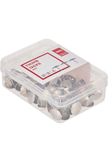 Deli 100-Piece Thumb Tacks, 10 mm Size, Silver