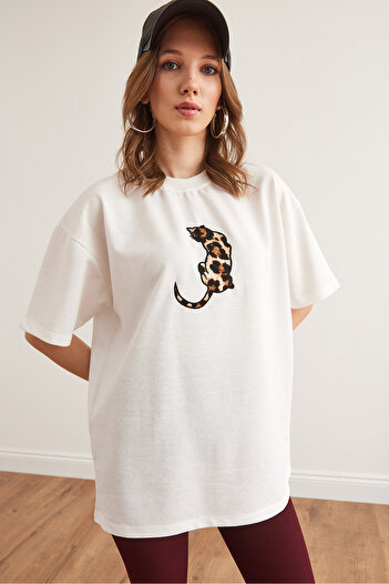 Olalook Μπλουζάκι White Leopard Appliqued - Γυναικείο 2 Ipo White