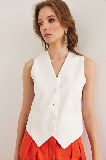 Olalook Women's White Fleto Pocket Premium Lined Double Vest Ylk- 19000057