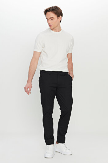 AC&Co / Altınyıldız Classics Erkek Siyah Pamuklu Slim Fit Dar Kesim Yan Cep Esnek Casual Pantolon