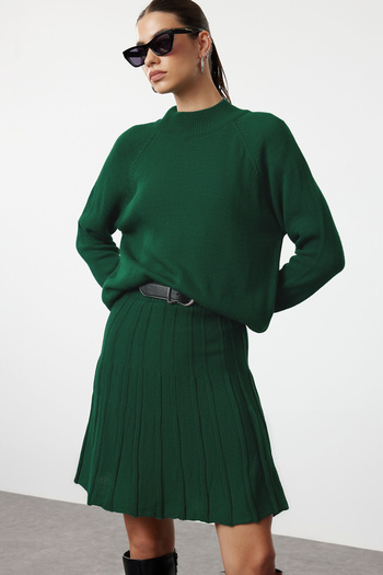 Trendyol Collection Emerald Green Knitwear Top and Bottom Set - Pleated Skirt, Twoaw23Au00184