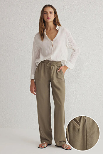 Trendyol Collection Khaki Elastic Waist Eader Fabric Pull on Jogger Woven Pants Twoss25Pl00010