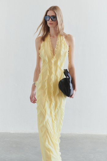 Trendyol Collection Limited Edition Light Yellow Ruffled Lined Tulle Evening Dress Night Graduation Dress Tprss25Ae00063
